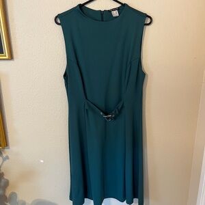 VENUS Emerald Green Midi Dress with Belt & Buckle Detail Size L